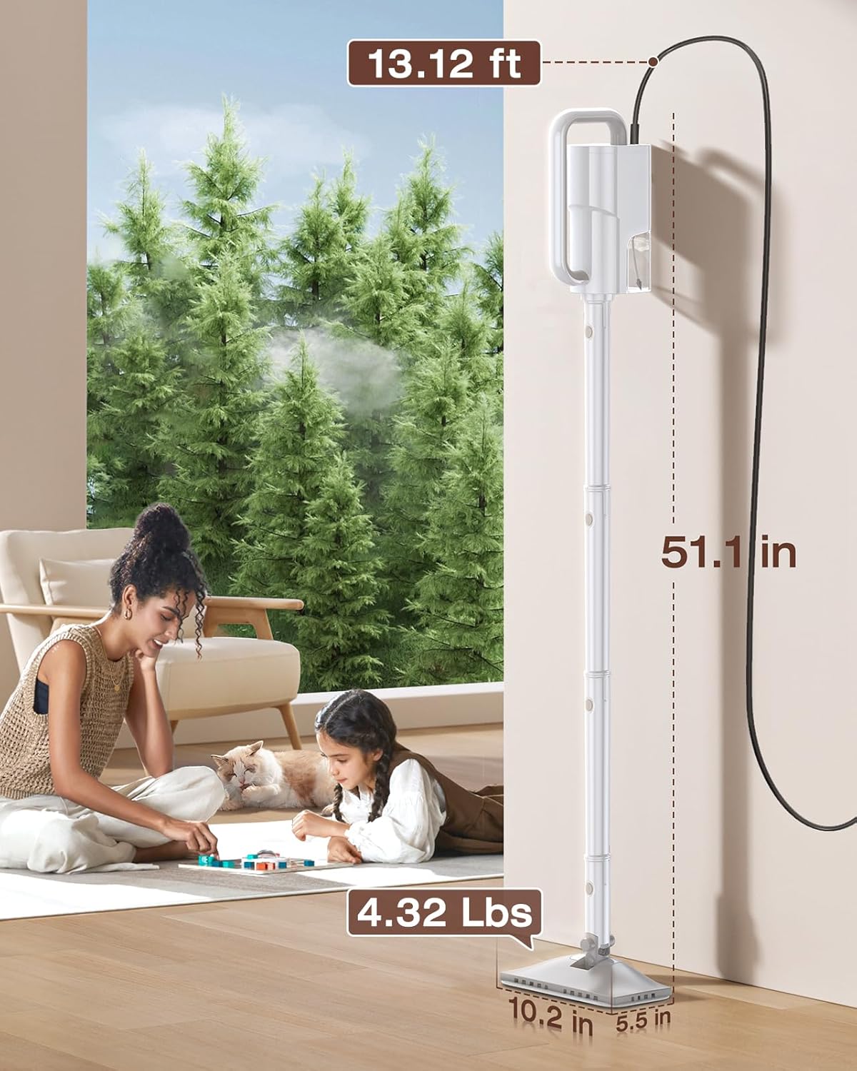 10-in-1 Steam Mop with Detachable Handheld Steamer,350ml Tank, 10s Heat-Up, 248°F Steam Cleaner, 2-Level Control and Swivel Head for Floor,Carpet,Tiles, BBQ grill,Car Accessories Clean White