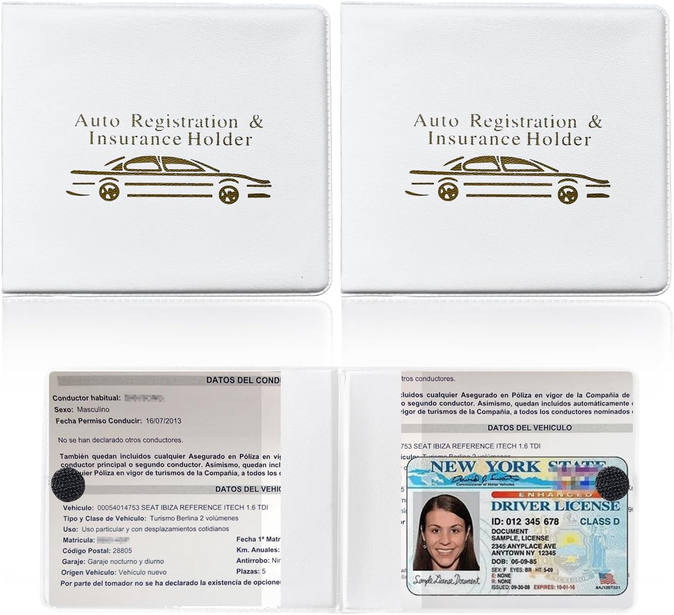 Ziciner Car Registration Insurance Holder, 2Pack Essential Auto Card Document Glove Box Organizer with Touch Fastener, Vehicle Interior Accessories Perfect for Most Car, Truck, SUV (Red/Small Car)