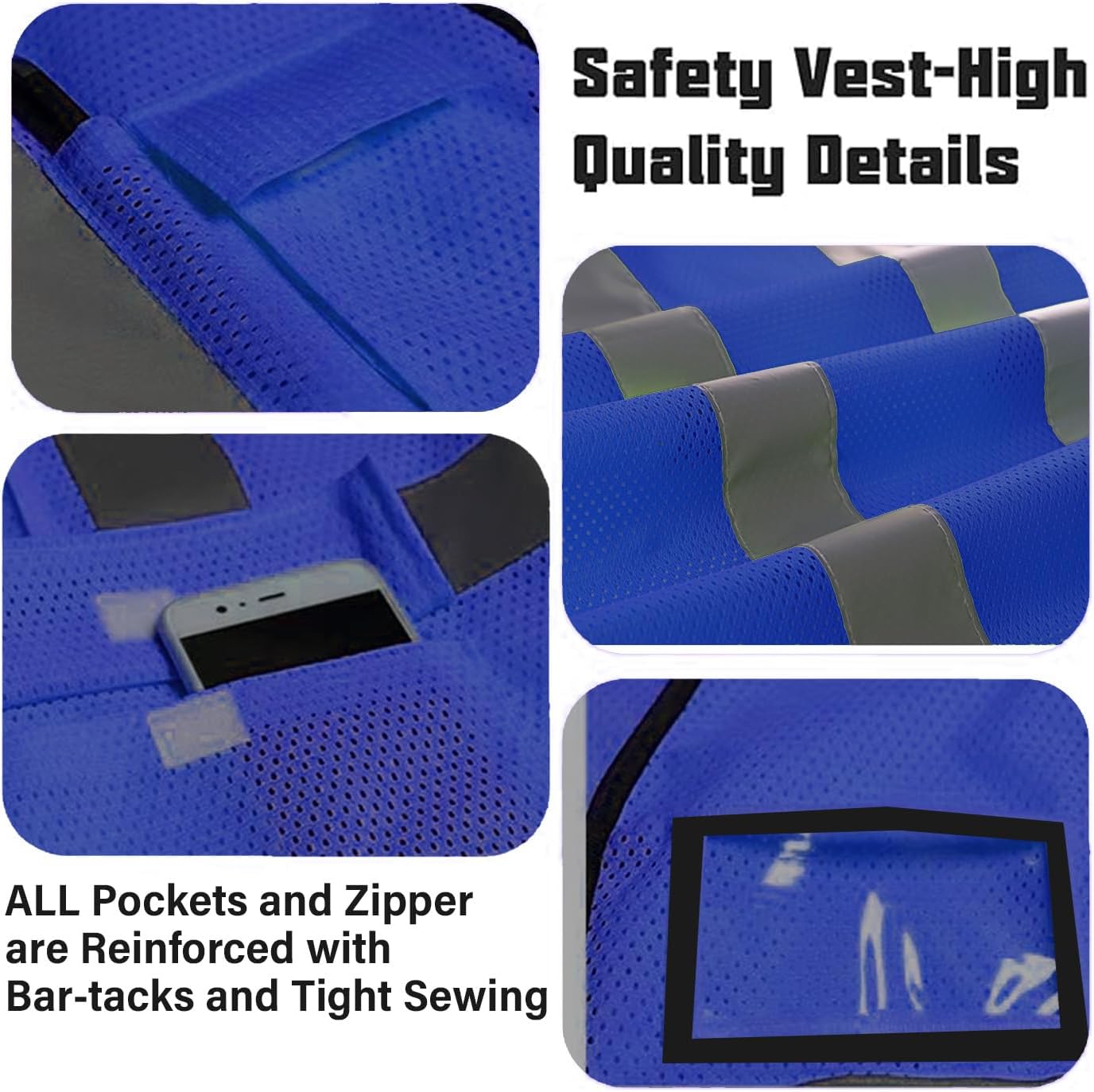 Reflective Mesh Safety Vest, Breathable Hi Vis Vest Construction Work with 5 Pockets and Zipper for Men Women