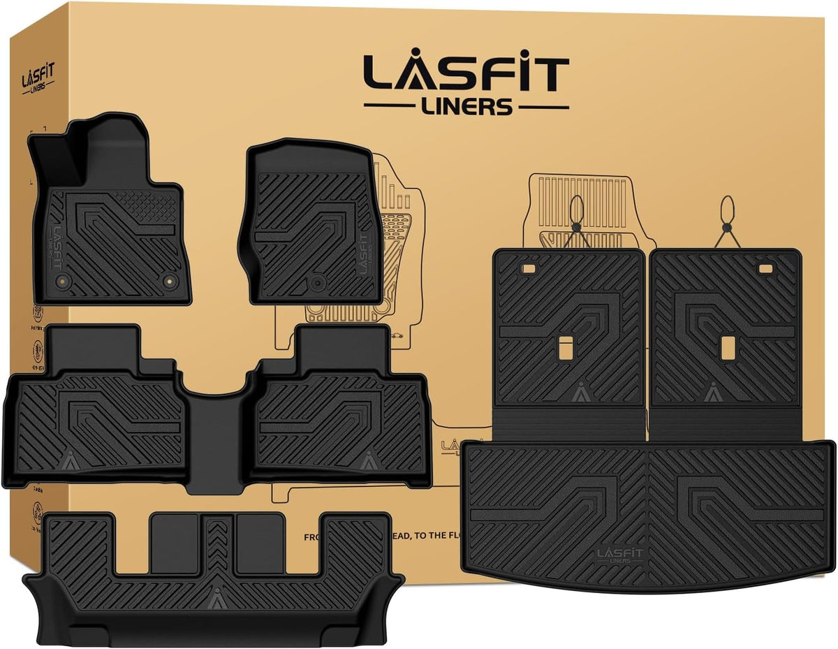 LASFIT Floor Mats for Ford F-150 2021-2026 | F150 Lightning 2022-2025 SuperCrew (Rear w/Fold Flat Storage) Carpet Floor All Weather Car Liners TPE Truck Mats - 1st and 2nd Row, 3pcs Black