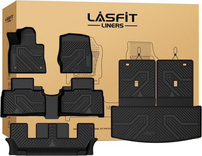 LASFIT Floor Mats for Ford F-150 2021-2026 | F150 Lightning 2022-2025 SuperCrew (Rear w/Fold Flat Storage) Carpet Floor All Weather Car Liners TPE Truck Mats - 1st and 2nd Row, 3pcs Black