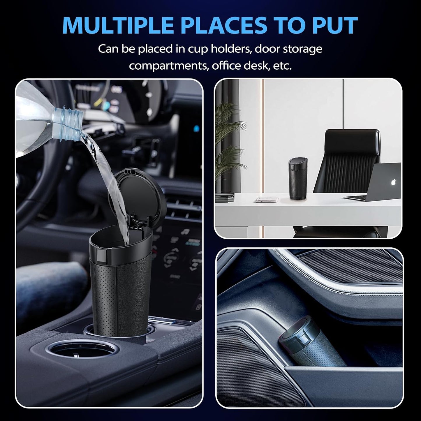 Car Trash Can Bin with Lid, 2 Packs,Mini Small Garbage Can Bin,Cup Holder Trash Can for Vehicle, Car's Door, Back Seat - Leakproof Portable Dustbin (Black)
