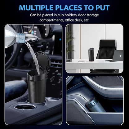 Car Trash Can Bin with Lid, 2 Packs,Mini Small Garbage Can Bin,Cup Holder Trash Can for Vehicle, Car's Door, Back Seat - Leakproof Portable Dustbin (Black)