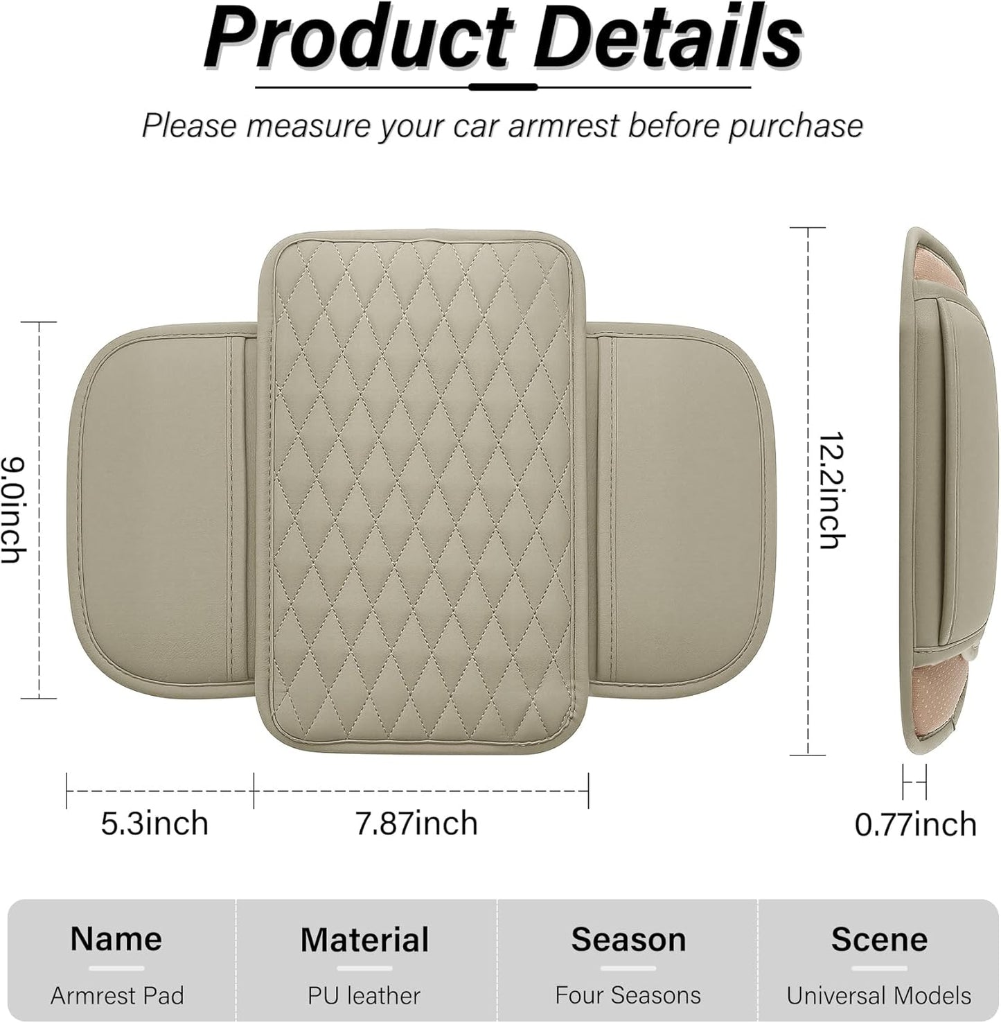 Amiss Car Center Console Cover, Upgraded Leather Car Armrest Cushion with 2 Storage Pockets, Universal Waterproof Cushion Pad, Non-Slip Car Interior Accessories, Fits Most Sedans SUVs Trucks (Black)