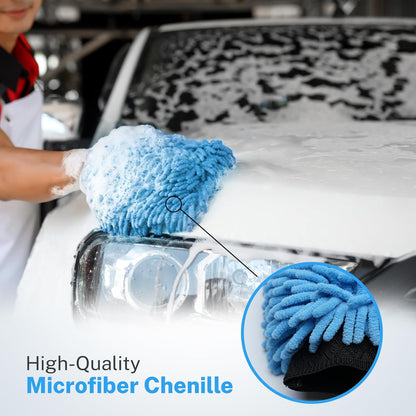 S.M. Arnold Snow White Professional Heavy-Duty Chenille Wash Mitt 8" x 11" - Ultra-Soft, Absorbent, Scratch-Free Car Wash Glove with Cuff, Ideal for Auto Detailing, Car Care, and Home Cleaning