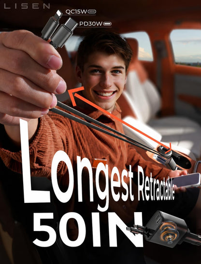 LISEN Retractable Car Charger, 84W Car Charger USB C Fast Charger, Cigarette Lighter USB Charger Adapter, Car Accessories Birthday Gifts for Men Women Dad Mom Husband, for iPhone 17 16 15 14 13 12 11