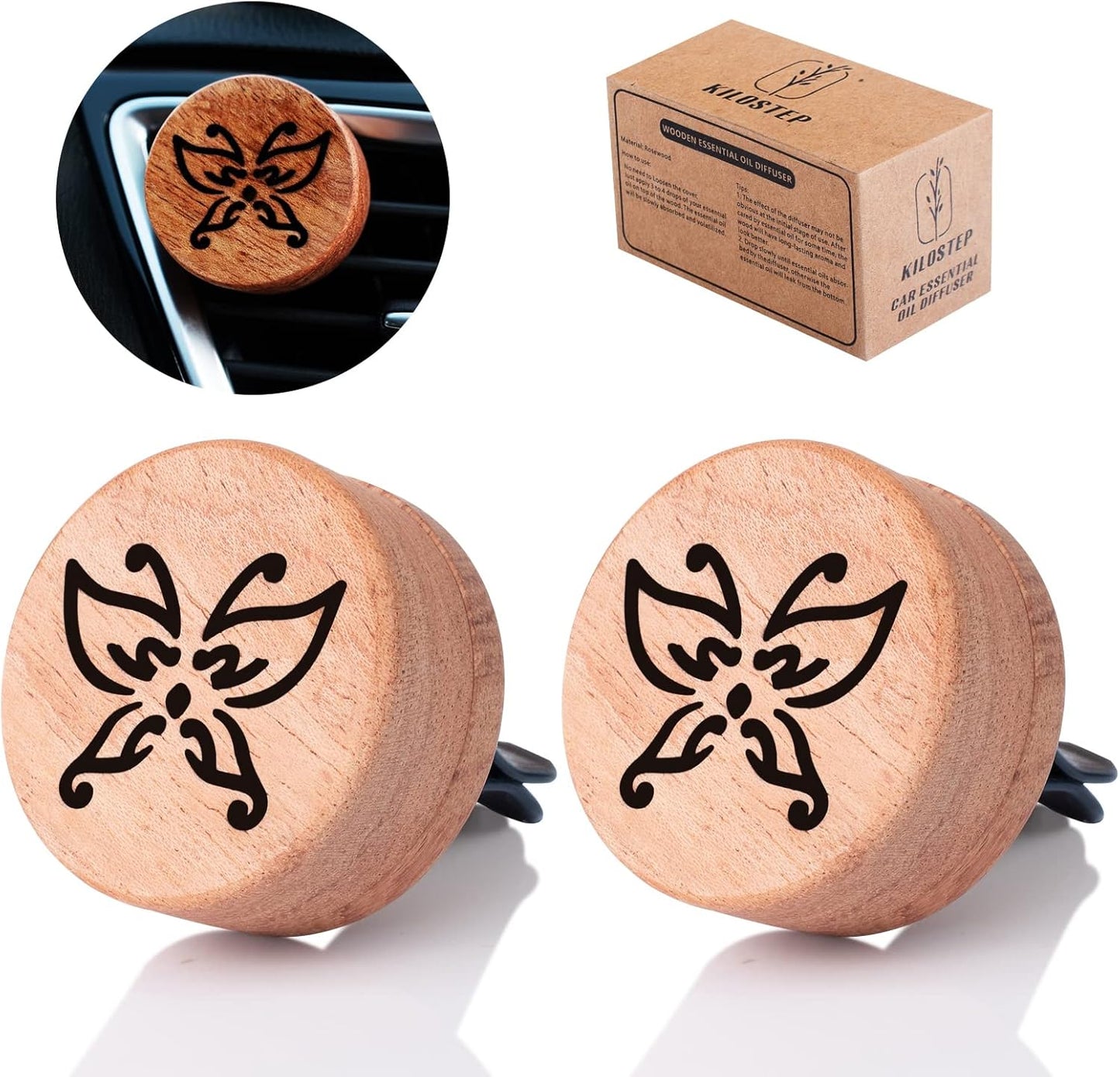 Essential Oil Car Diffuser, 2 PCS Car Aromatherapy Wood Diffuser with Vent Clip