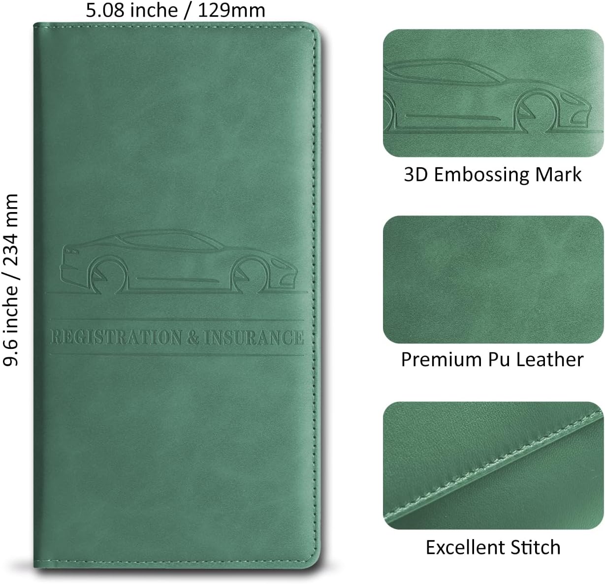 Car Accessories Registration and Insurance Holder,Leather Essential Card Magnetic Shut Vehicle Glove Box Organizer Case for Auto Driver License Document Truck Motorcycle Boat Men Women,Black
