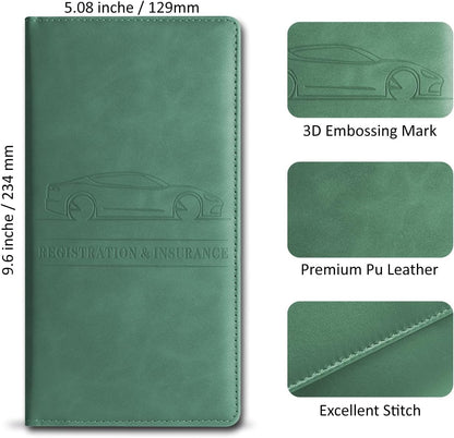 Car Accessories Registration and Insurance Holder,Leather Essential Card Magnetic Shut Vehicle Glove Box Organizer Case for Auto Driver License Document Truck Motorcycle Boat Men Women,Black