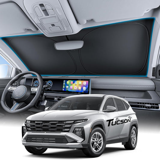 Wigoo for Hyundai Tucson Windshield Sunshade [OEM Design, 100% Sun Blockage] Foldable Heat Insulation Sun Shade with Storage Bag, for Hyundai Tucson (2022-2026), Silver Coating