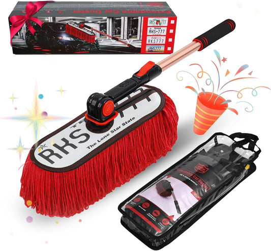 Car Duster Exterior Scratch Free Extendable Handle,Wax Cotton Hair Auto Brush Kit for Truck,SUV,RV and Motorcycle,Duster for Cleaning，No Lint（The Long Star State Designer License Plate）