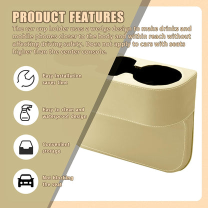 Car Cup Holder, PU Leather Auto Front Seat Organizer, Multifunctional Cup Drink Holders, Gap Filler Storage Box Coin Bucket Console Side Pocket Cell Mobile Phone Holder (Black)