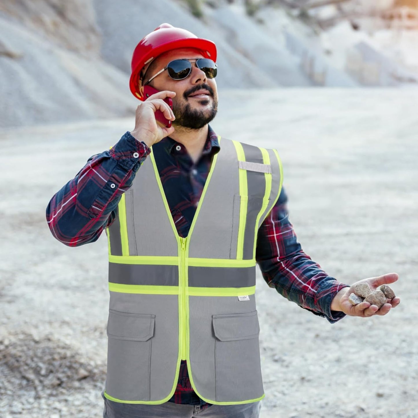 High Visibility Reflective Safety Vest with Zipper and Pockets Orange,M