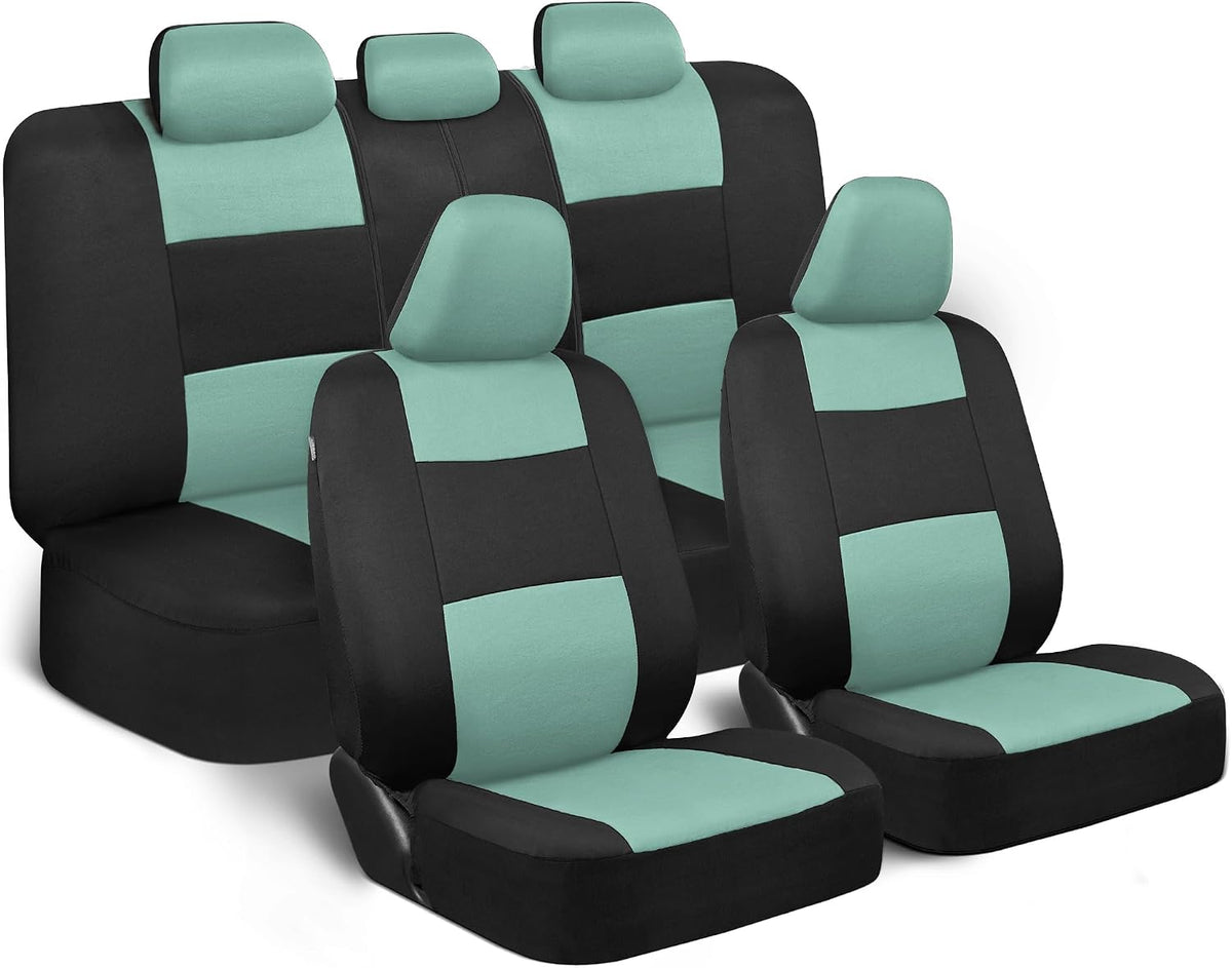 BDK PolyPro Car Seat Covers Full Set in Charcoal on Black – Front and Rear Split Bench for Cars, Easy to Install Cover Set, Accessories Auto Trucks Van SUV