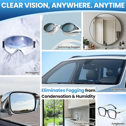 Glass Anti Fog Spray for Car Windshield - Windows Defogger Instantly Prevents Fog on Glasses, Car Windows & Mirrors - Streak-Free, Safe for All Surfaces - 5OZ/150ML