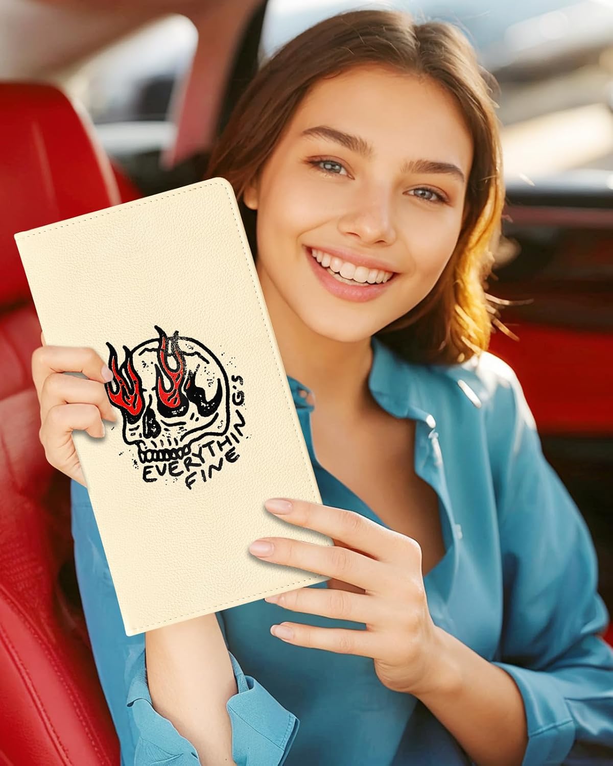 Slohif Car Registration and Insurance Card Holder with Magnetic Shut - Vehicle Glove Box Organizer Women Leather Automobile License Holders Coasters Auto Accessories Case for Document,Strawberry