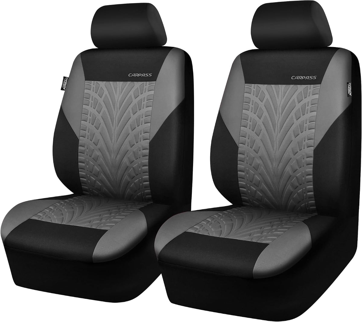 CAR PASS Car Seat Covers Full Sets, Front & Split Rear Bench for Car, 3D Tyre Embossed Automotive Interior Covers, Airbag Compatible, Quick Setup Universal Fit Seat Covers for Car, SUV(Charcoal)