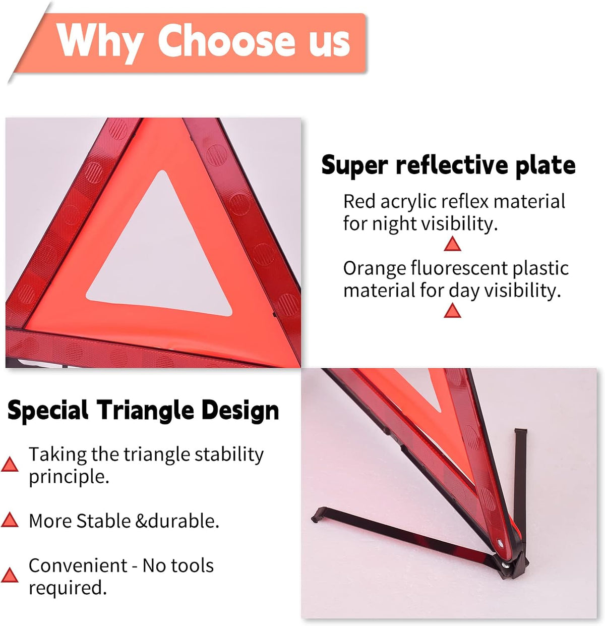 DEDC Warning Triangle, Foldable Safety Triangle, Triple Warning Kit, Warning Triangle Reflector, Roadside Hazard Sign, Triangle Symbol for Emergency with Storage Bag (3 Pack)