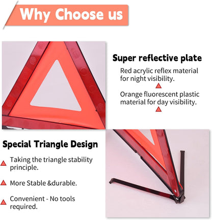 DEDC Warning Triangle, Foldable Safety Triangle, Triple Warning Kit, Warning Triangle Reflector, Roadside Hazard Sign, Triangle Symbol for Emergency with Storage Bag (3 Pack)