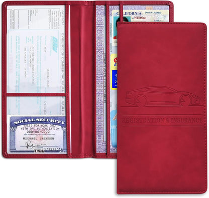 Car Registration and Insurance Holder, Registration and Insurance Card Holder, Auto Glove Box Organizer with Magnetic Shut, PU Leather Automobile Documents Wallet for Cards (Dark Green)