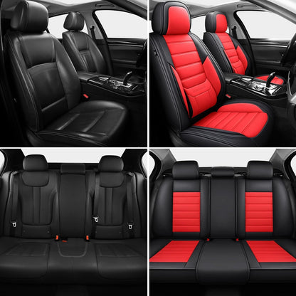 MINGBRON Car Seat Cover Full Set, Leather Car Seat Cover, Waterproof Seat Covers, Car Seat Cushion, Nappa Leather Seat Covers Car Seat Protector Universal Fit Most Cars Black