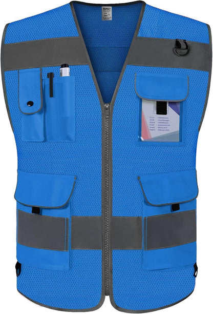 TCCFCCT Safety Vest for Men Women 9 Pockets High Visibility Vest for Safety, Reflective Work Vest with Reflective Strips, Meets ANSI/ISEA Standards, (Yellow, Large)
