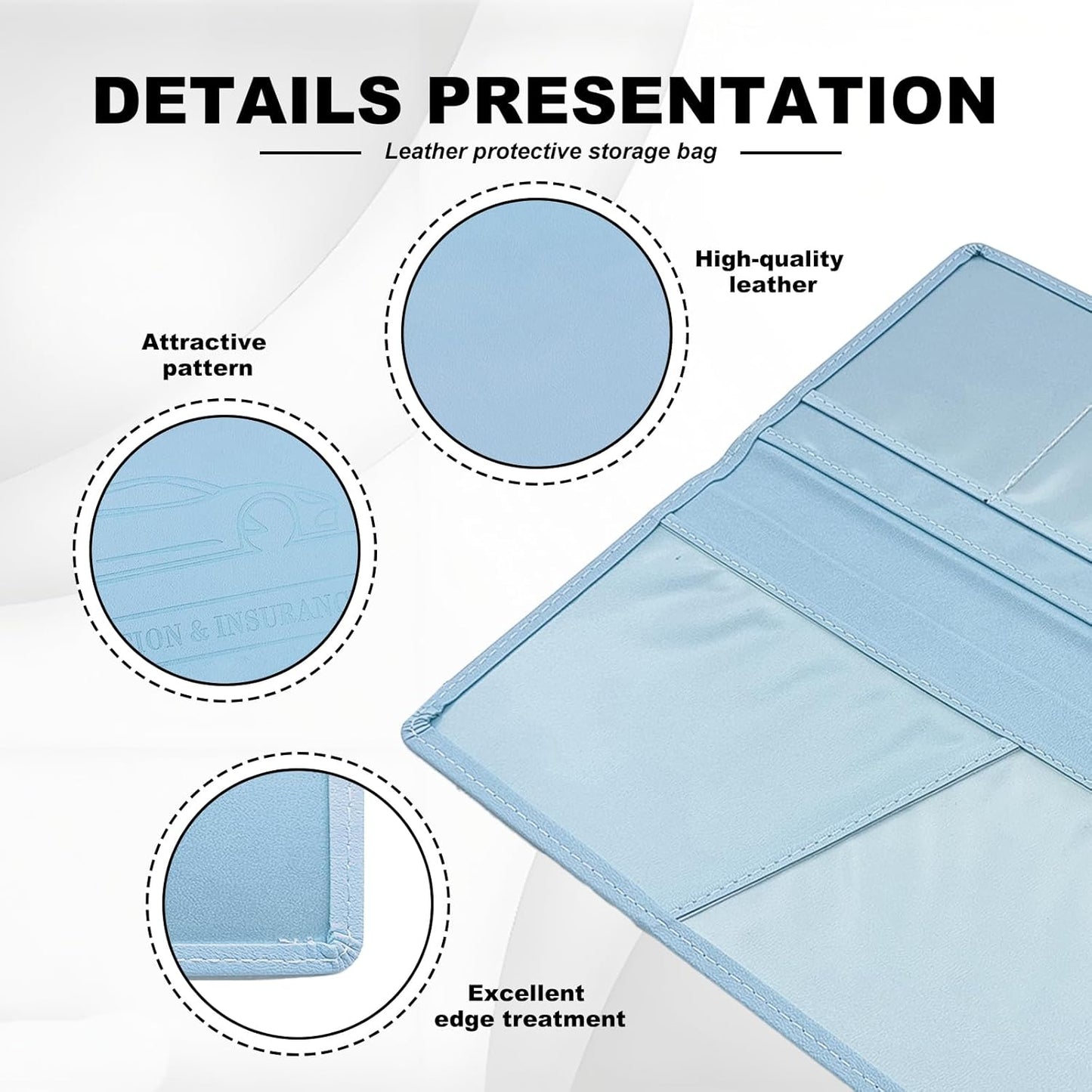 Leather Premium Car Registration & Insurance Card Holder, Vehicle Glove Box Wallet Case, for Documents, Cards, License (Blue)