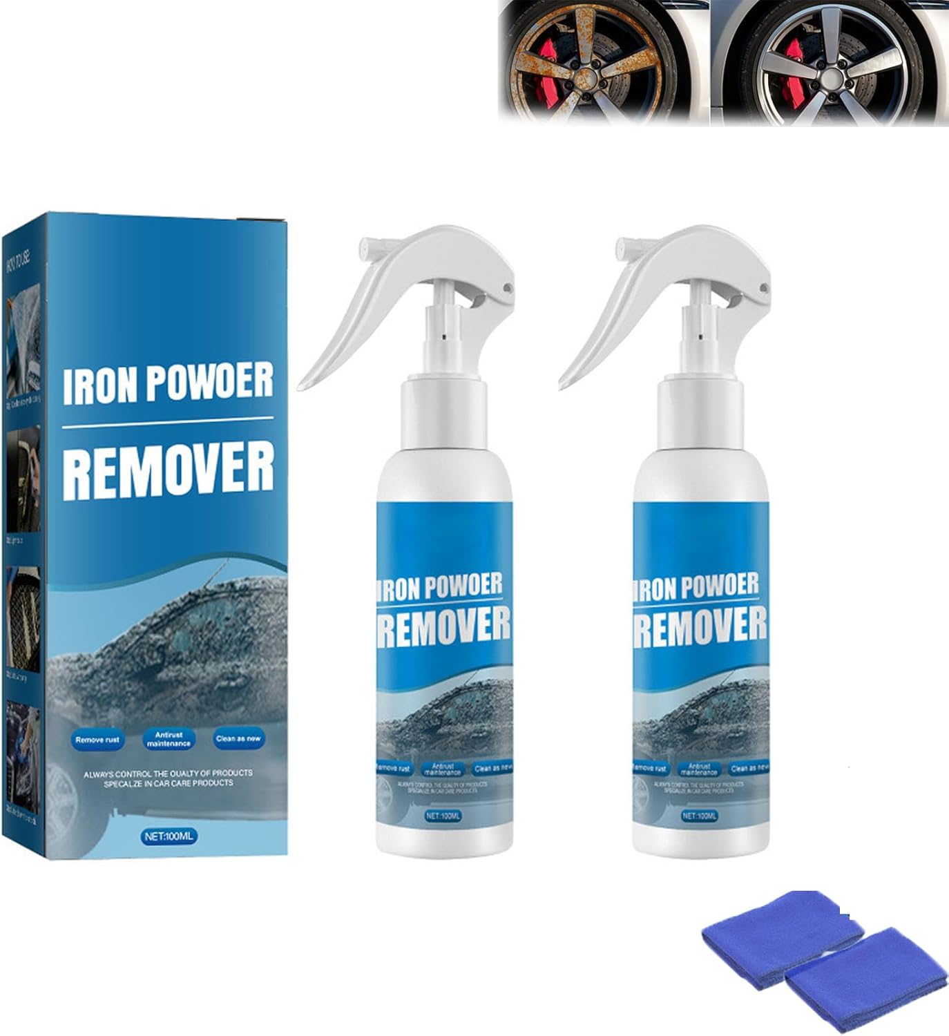 Iron Powder Remover Spray, Car Iron Powder Rust Remover Spray, Automotive Rust Remover Spray 100ml, For Metal, Bikes, Tools, Furniture & Household Surfaces (1 set)