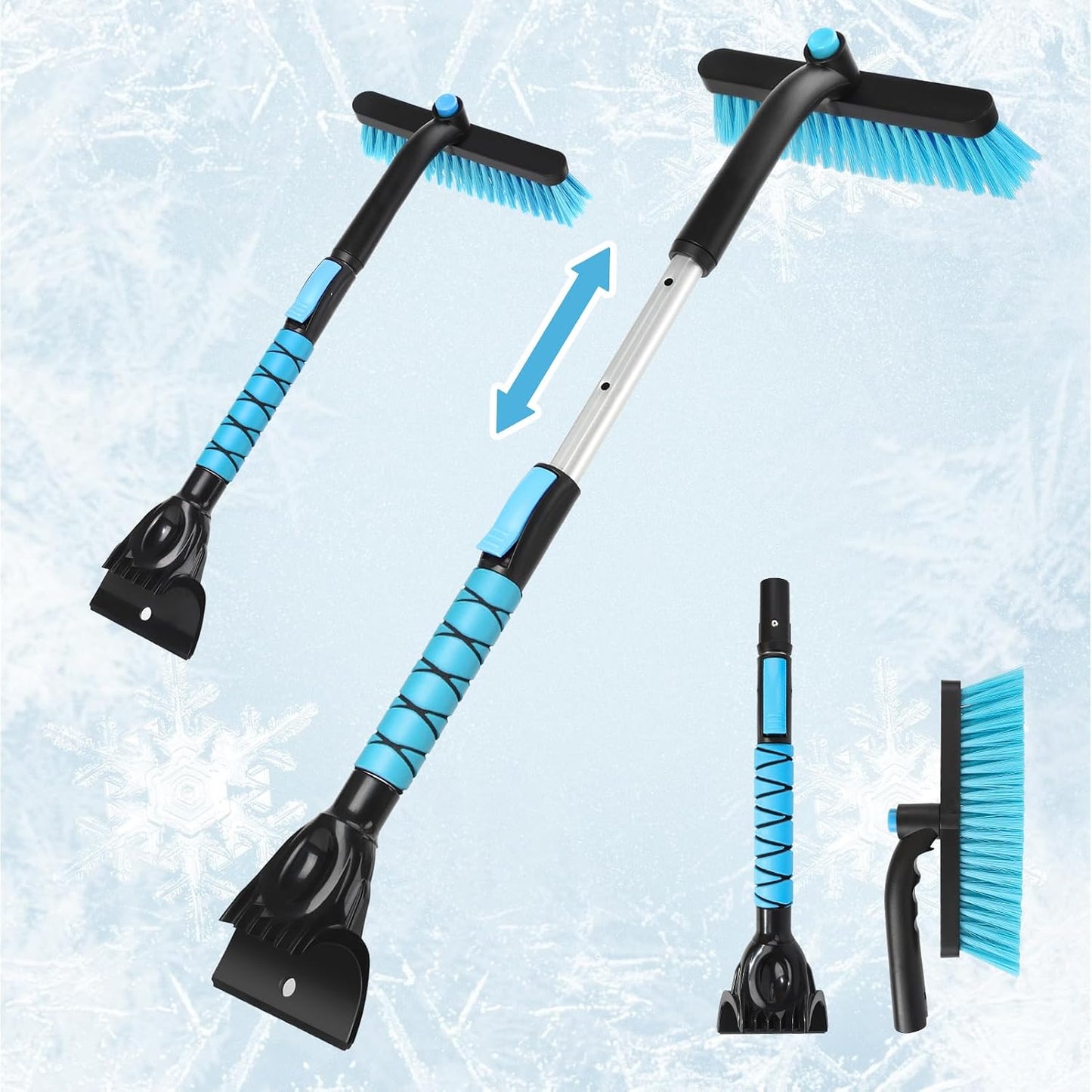 43" Ice Scraper for Car Windshield, Snow Brush with Squeegee, 3 in 1 Snow Removal for Cars with Foam Grip and 180° Pivoting Brush Head for Auto Truck SUV