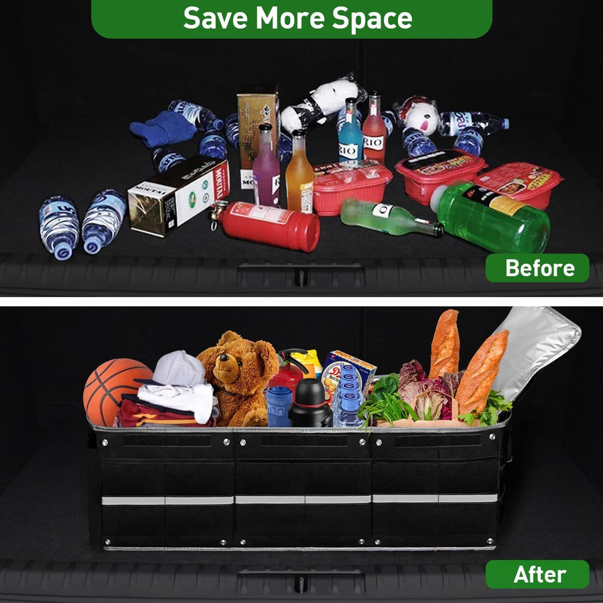Car Trunk Organizer,Heavy Duty Collapsible 95 L Capacity Car Trunk Storage Organizer,Multi-Compartment Pockets, Adjustable Straps - Ideal for Travel, Camping, Shopping,Perfect for SUV, Truck, Sedan