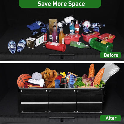Car Trunk Organizer,Heavy Duty Collapsible 95 L Capacity Car Trunk Storage Organizer,Multi-Compartment Pockets, Adjustable Straps - Ideal for Travel, Camping, Shopping,Perfect for SUV, Truck, Sedan