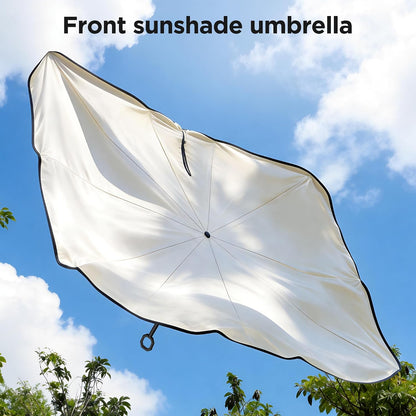 2026 Upgraded Windshield Sun Shade Umbrella [7-Layer Vinyl Coating Heat Shield] Foldable Front Window Sunshade Umbrella Flexible Handle Protect Interior from UV Keep Car Cooler (57" x 31")
