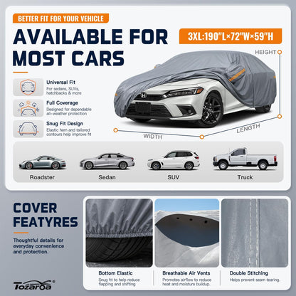 SUV Cover Waterproof All-Weather,Outdoor Full Exterior Automobiles SUV(Length 182-190 inch) with Windshield Sun Shade Universal Fit Toyota RAV4,CRV,Model Y,Q5,Size S2 (See SizeChart)