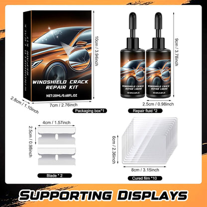 Windshield Crack Repair Kit for Chips and Cracks, 2026 New Glass Repair Liquid Glue, Quick Glass Repair Liquid, Auto Windshield Chip Glass Repair ToolsRepair Kit for All Crack Types(2pcs)