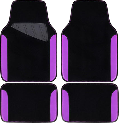 CAR PASS Rainbow Waterproof Universal Fit Faux Leather Car Carpet- Anti-Slip Nibbed Backing Floor Mats for SUV, Vans,Sedans,Trucks, Automotive Set of 4 for Women (Black with Red)