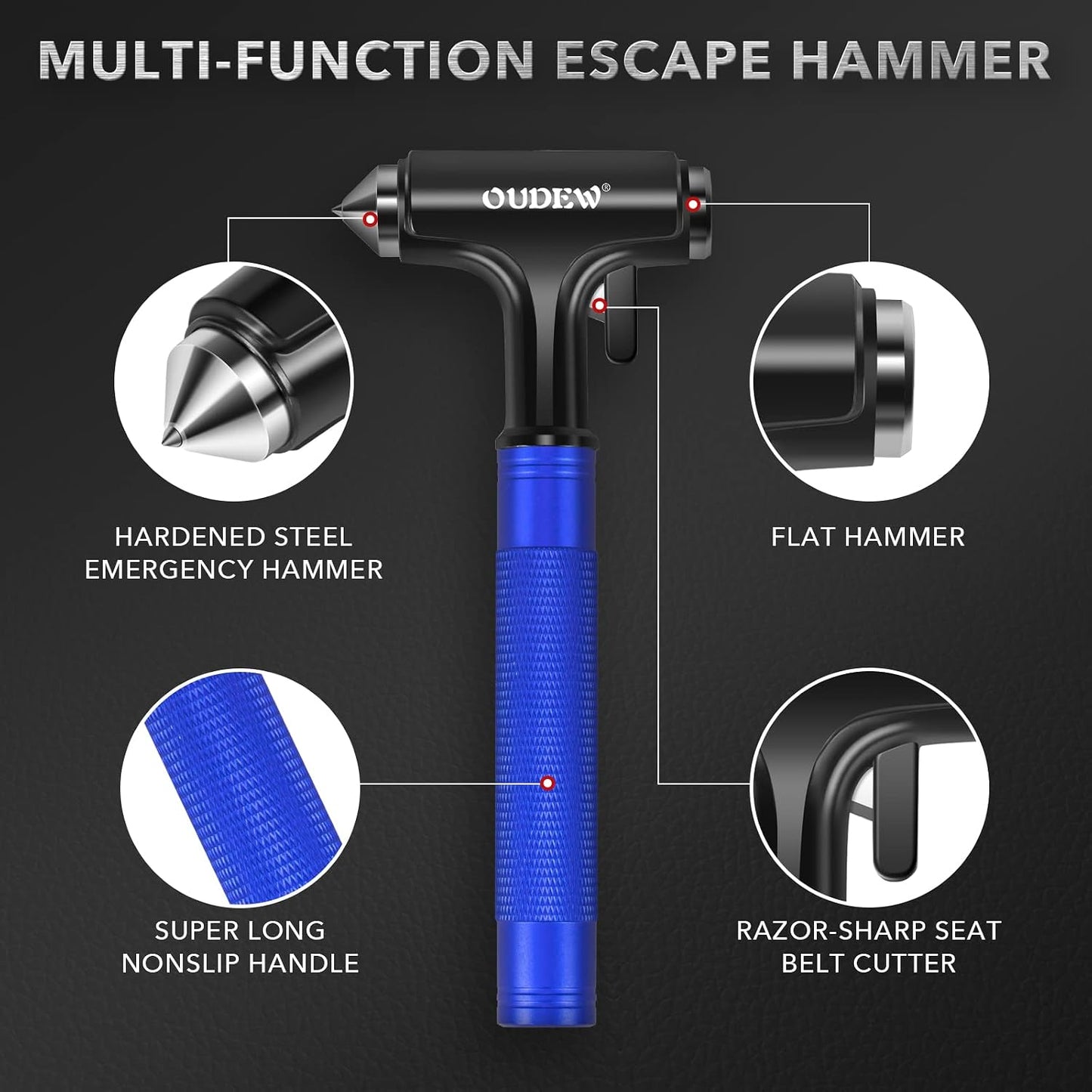 Car Safety Hammer, Car Glass Breaker with Seat Belt Cutter, Automotive Escape Tool with Lighting Function, Metal Window Breaker, Emergecy Safety Hammer for Auto Accidents (Black)