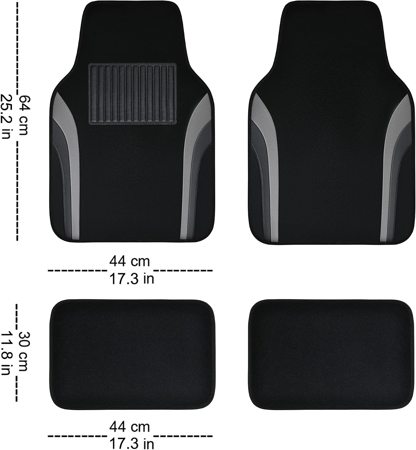 CAR PASS Leather Waterproof Sporty Car Floor Mats Carpet,Universal Automotive Floor Mat Fit for Sedans, Cars, Mid Trucks, Vans, SUV, Set of 4 (Black and Gray)