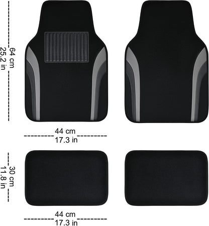 CAR PASS Leather Waterproof Sporty Car Floor Mats Carpet,Universal Automotive Floor Mat Fit for Sedans, Cars, Mid Trucks, Vans, SUV, Set of 4 (Black and Gray)