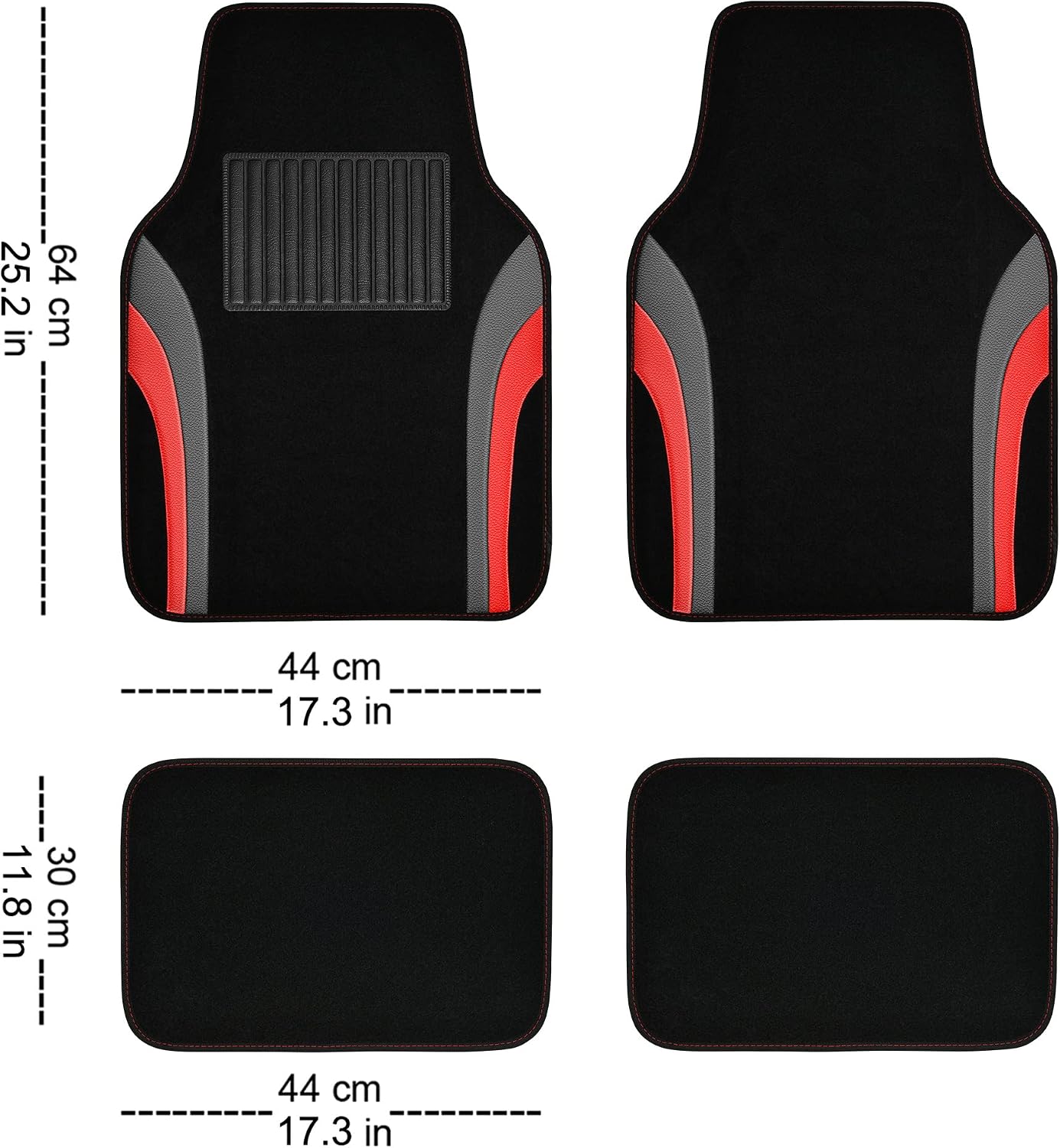CAR PASS Leather Waterproof Sporty Car Floor Mats Carpet,Universal Automotive Floor Mat Fit for Sedans, Cars, Mid Trucks, Vans, SUV, Set of 4 (Black and Gray)