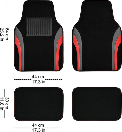 CAR PASS Leather Waterproof Sporty Car Floor Mats Carpet,Universal Automotive Floor Mat Fit for Sedans, Cars, Mid Trucks, Vans, SUV, Set of 4 (Black and Gray)
