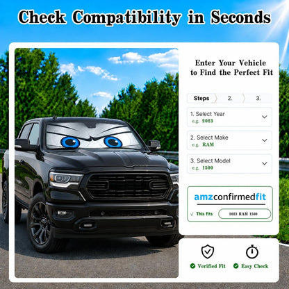 Car Windshield Sun Shade, Funny Cartoon Eyes Sun Visor for Car Windshield Universal Fits Sedan Compact Car Hatchback SUV, UV Heat Protection - 59 x 27.5