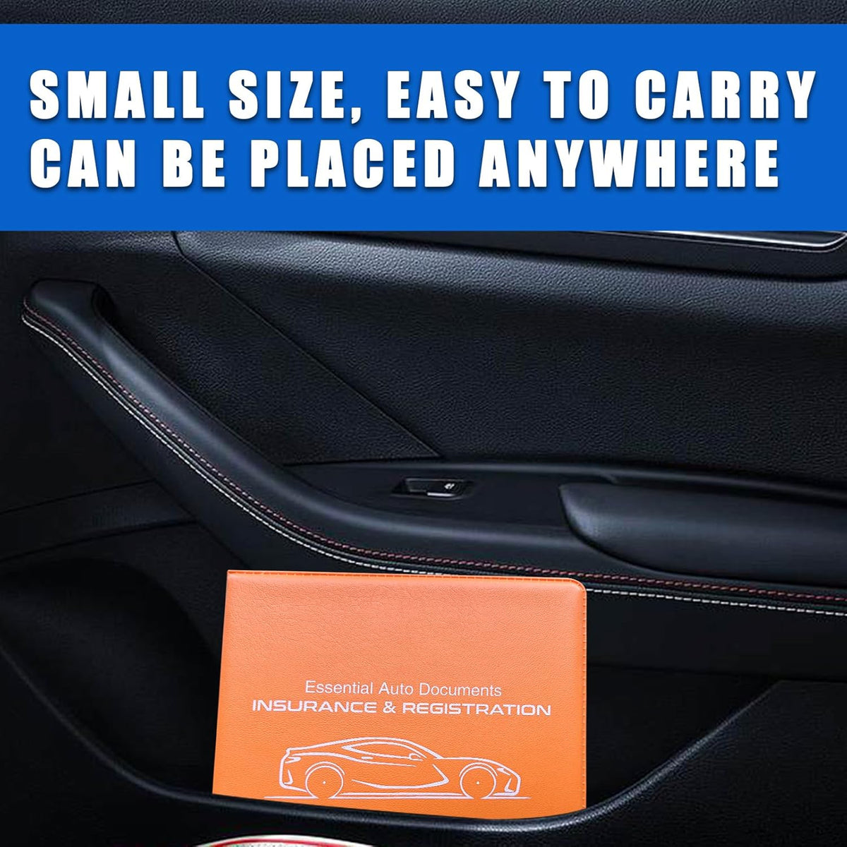 Ziciner Car Registration Insurance Holder, 2Pack Essential Auto Card Document Glove Box Organizer with Touch Fastener, Vehicle Interior Accessories Perfect for Most Car, Truck, SUV (Red/Small Car)