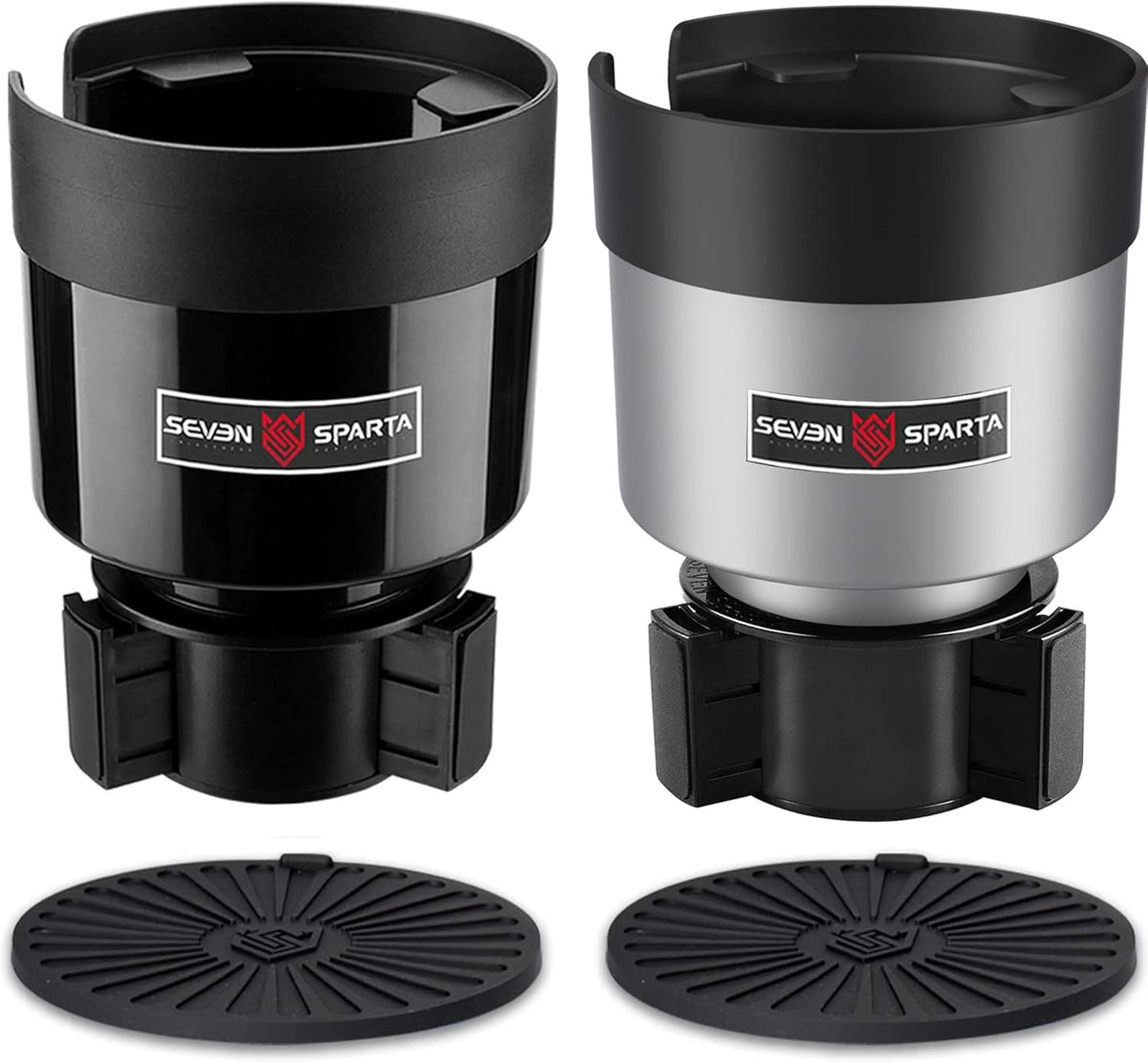 Seven Sparta Car Cup Holder Expander with Offset Adjustable Base, Compatible with Hydro Flasks 32/40 Ounce, Compatible with Yeti Ramblers 20/26/30 Ounce, Other Bottles in 3.4"-3.8" (Black)