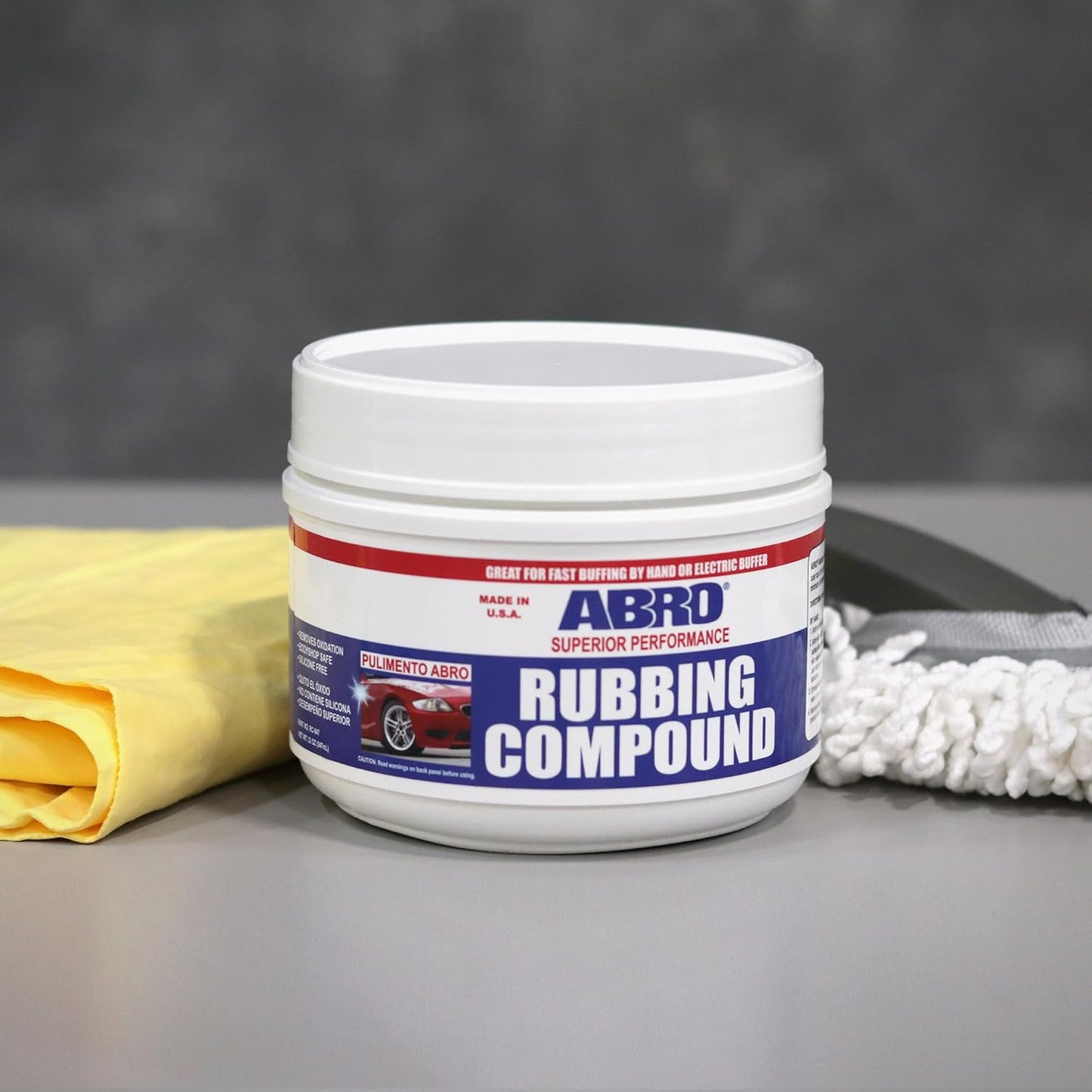 ABRO Polishing Compound 10 oz — Fine Cut Car Polish & Scratch Remover for Vehicles, Oxidized Paint, Swirl Marks, Scuffs, Dull Finish, Buffing & High-Gloss Auto Detailing