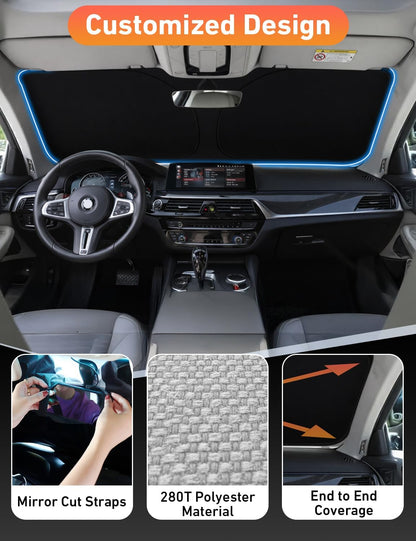 EcoNour Car Windshield Sun Shade | 2025 Upgraded Innovative No-Light-Pass Technology for Maximum Coverage | Foldable Sun Shade Keeps Your Vehicle Cool | Must-Have Car Accessories | Small (59" x 29") - Colors N