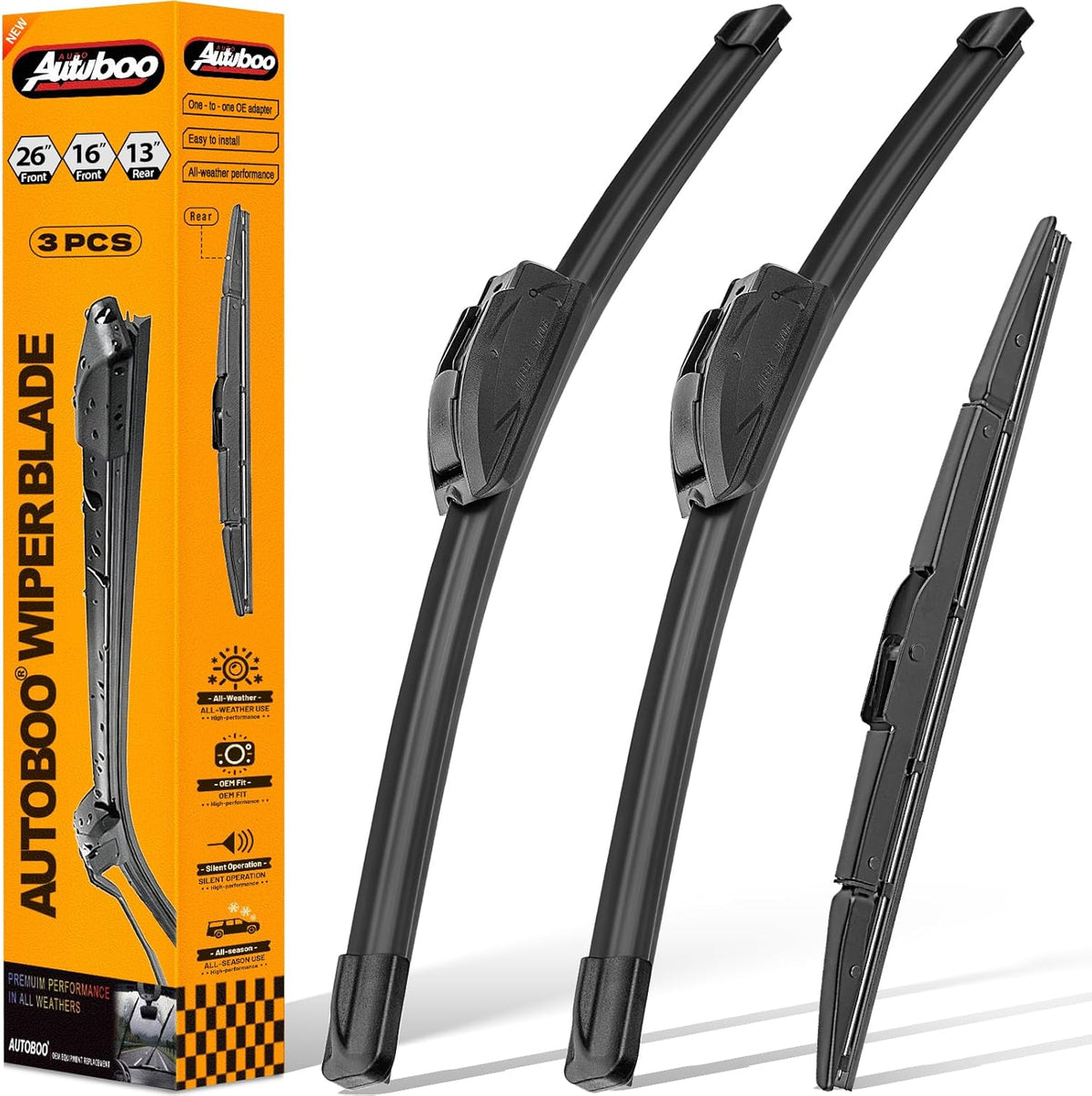 AUTOBOO 3-Pack Windshield Wiper Blades for Subaru Outback 2020-2025, Original Equipment Replacement 26"+18" Front and 16" Rear, All-Weather Performance, Easy One-Click Install