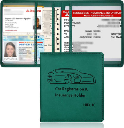 Car Registration and Insurance Card Holder - Leather Vehicle Glove Box Automobile Documents Paperwork Wallet Case Organizer for ID, Driver's License, Key, Cards - Car Accessories for Women&Men