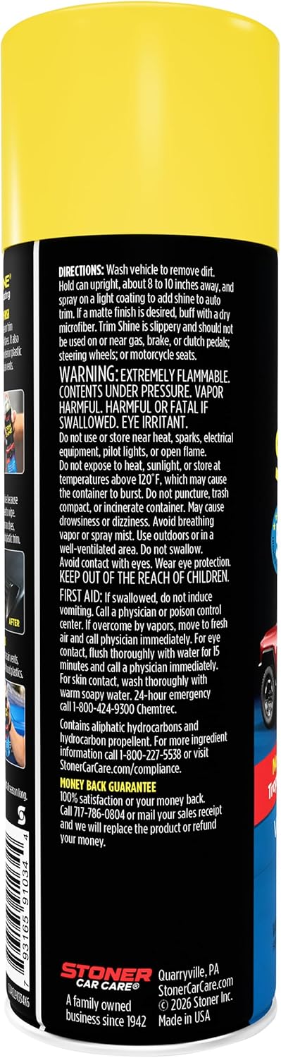 Stoner Car Care 91034 Trim Shine – Black Trim and Plastic Restorer for Cars – Vinyl and Plastic Trim Protectant Coating for Interior and Exterior Use – Fast-Drying No Sling – 12 oz