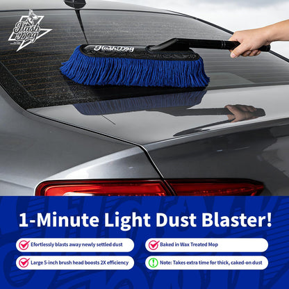 Flash Dog Car Duster Exterior with Car Duster Interior Wax Cotton Hair Scratch Free Cleaning for Cars, SUVs, Trucks | Waterless Dust Remover & Detailing Brushes Set with Storage