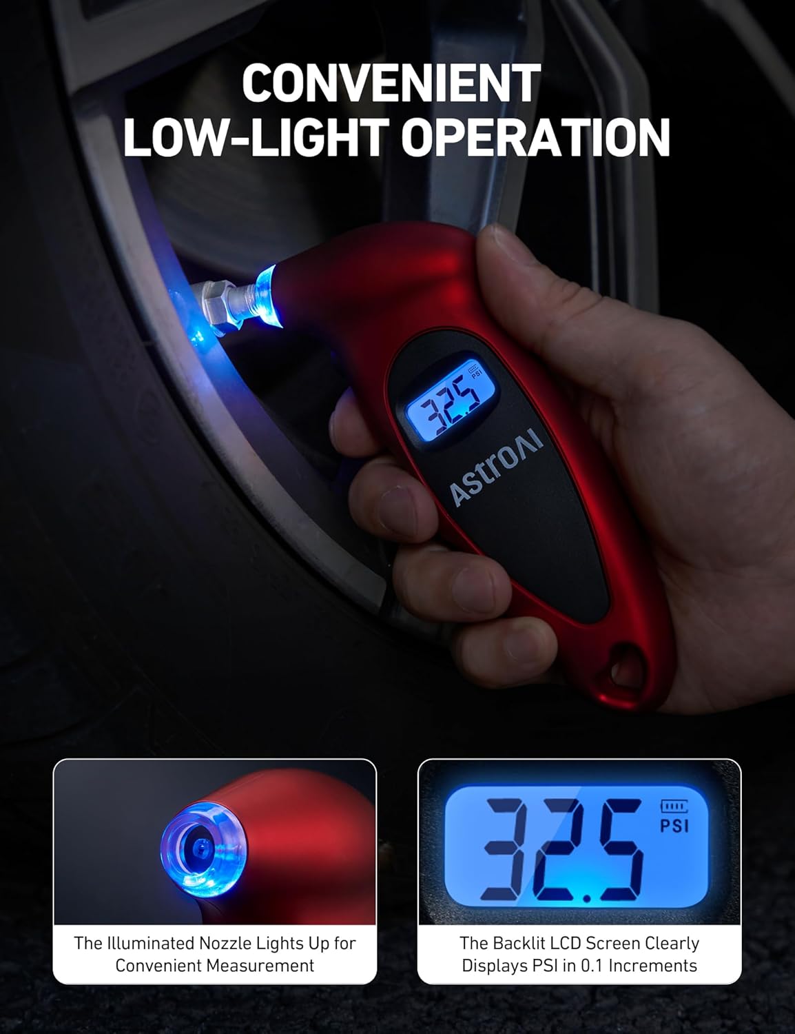 AstroAI Digital Tire Pressure Gauge 0-150PSI Calibrated to ANSI B40.7 +/-1PSI, Accurate in 0.1 Increments, Tire Repair Tools 4 Pressure Measurements for Car Truck with Backlight LCD, Silver